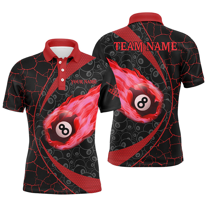 Personalized Black Red Billiard Fire Flame Men Polo Shirts Custom Name 8 Ball Pool Team Shirts TDM1316