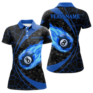 Personalized Black Blue Billiard Fire Flame Women Polo Shirts Custom Name 8 Ball Pool Team Shirts TDM1317