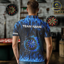 Load image into Gallery viewer, Blue Flaming Dart Shirt With Pocket Option For Men Custom Dart Team Jersey TDM3791