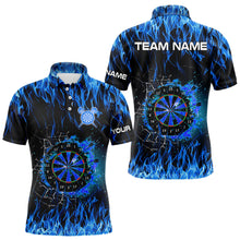 Load image into Gallery viewer, Blue Flaming Dart Shirt With Pocket Option For Men Custom Dart Team Jersey TDM3791