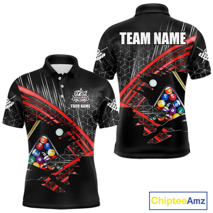 Personalized Billiard Shirts For Men Custom 8 Ball Pool Team Jersey Polo & 1/4 Zip | Red TDM6172