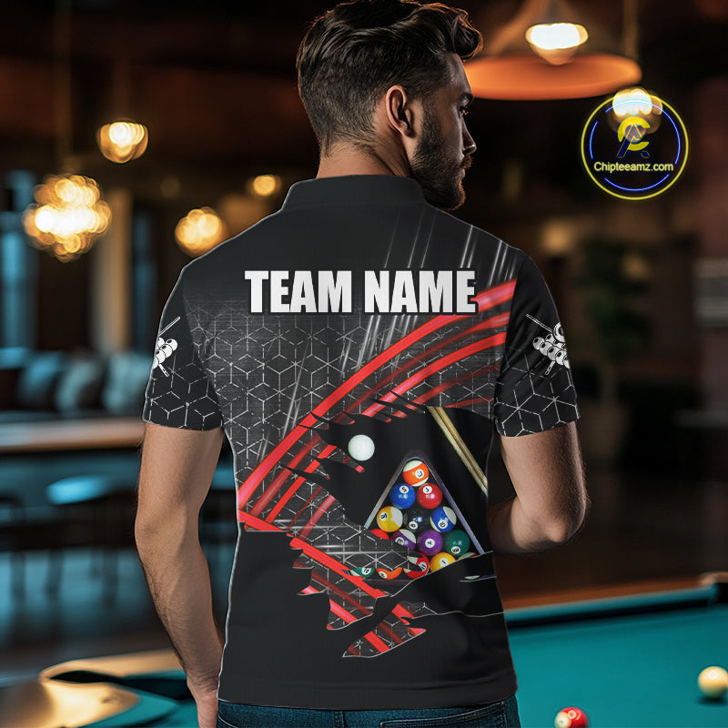 Personalized Billiard Shirts For Men Custom 8 Ball Pool Team Jersey Polo & 1/4 Zip | Red TDM6172
