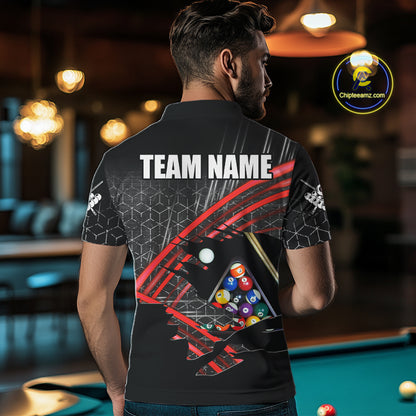 Personalized Billiard Shirts For Men Custom 8 Ball Pool Team Jersey Polo & 1/4 Zip | Red TDM6172