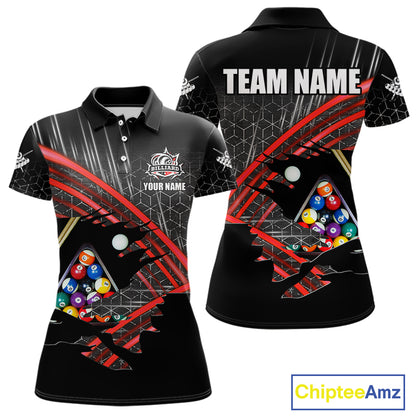 Personalized Billiard Shirts For Women Custom 8 Ball Pool Team Jersey Polo & 1/4 Zip | Red TDM6172
