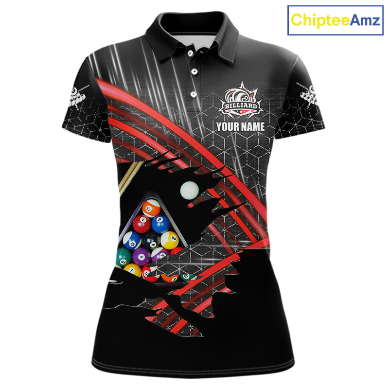 Personalized Billiard Shirts For Women Custom 8 Ball Pool Team Jersey Polo & 1/4 Zip | Red TDM6172