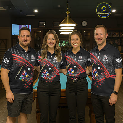 Personalized Billiard Shirts For Men Custom 8 Ball Pool Team Jersey Polo & 1/4 Zip | Red TDM6172