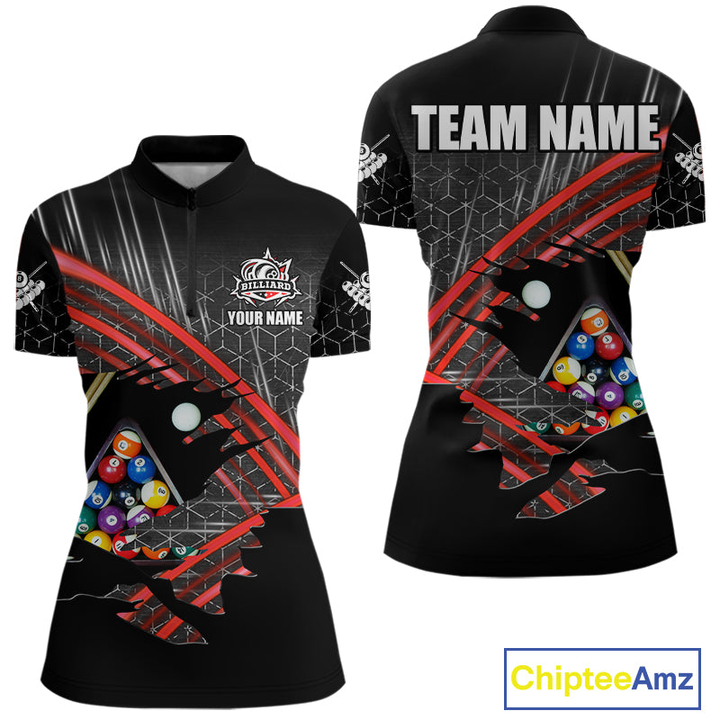 Personalized Billiard Shirts For Women Custom 8 Ball Pool Team Jersey Polo & 1/4 Zip | Red TDM6172