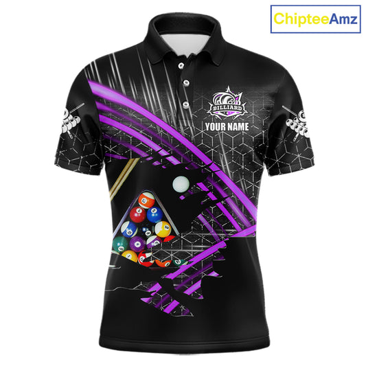 Personalized Billiard Shirts For Men Custom 8 Ball Pool Team Jersey Polo & 1/4 Zip | Purple TDM6173