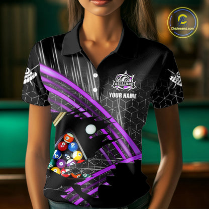 Personalized Billiard Shirts For Women Custom 8 Ball Pool Team Jersey Polo & 1/4 Zip | Purple TDM6173