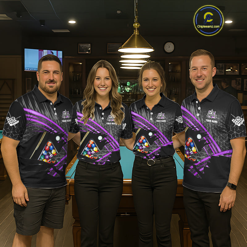 Personalized Billiard Shirts For Women Custom 8 Ball Pool Team Jersey Polo & 1/4 Zip | Purple TDM6173