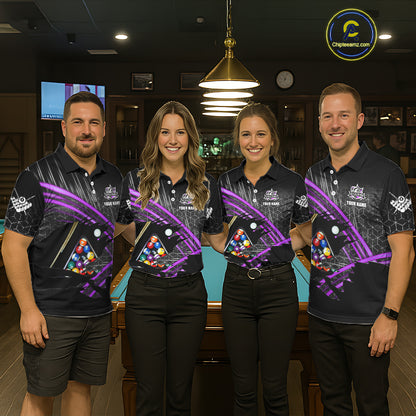Personalized Billiard Shirts For Women Custom 8 Ball Pool Team Jersey Polo & 1/4 Zip | Purple TDM6173