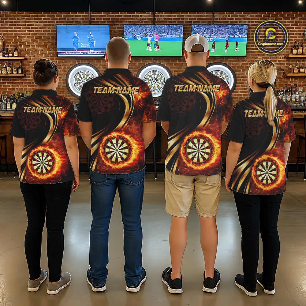 Personalized Fire Flame Darts Shirt For Men Custom Golden Darts Team Jersey Polo & 1/4 Zip TDM6174