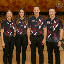 Load image into Gallery viewer, Black And Red Custom Butterfly Bowling Shirt For Women, Bowling Team Jersey Polo &amp; Quarter Zip Shirt TDM6179
