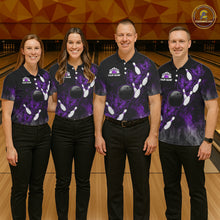Load image into Gallery viewer, Black And Purple Custom Butterfly Bowling Shirt For Men, Bowling Team Jersey Polo &amp; 1/4 Zip Shirt TDM6180