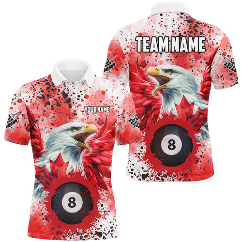 Red Grunge Billiard Ball 8 Eagle Custom Canadian Flag Men Billiard Shirts, Patriotic Pool Jerseys TDM1895