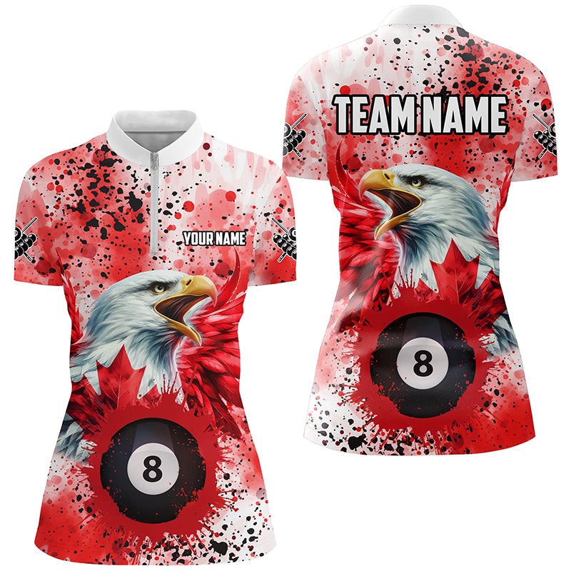 Red Grunge Billiard Ball 8 Eagle Custom Canadian Flag Women Billiard Shirts, Patriotic Pool Jerseys TDM1895