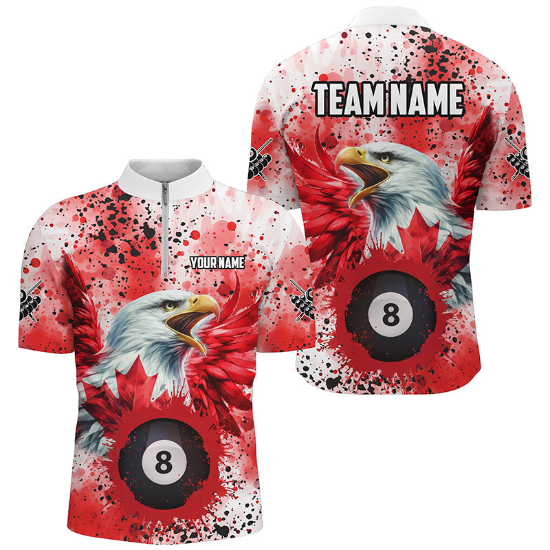Red Grunge Billiard Ball 8 Eagle Custom Canadian Flag Men Billiard Shirts, Patriotic Pool Jerseys TDM1895