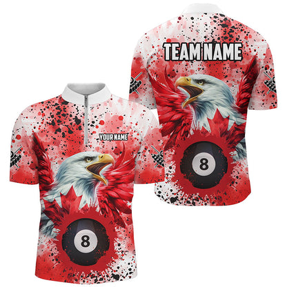 Red Grunge Billiard Ball 8 Eagle Custom Canadian Flag Men Billiard Shirts, Patriotic Pool Jerseys TDM1895