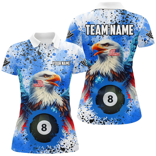 Blue Grunge Billiard Ball 8 Eagle Custom American Flag Women Billiard Shirts, Patriotic Pool Jerseys TDM1896