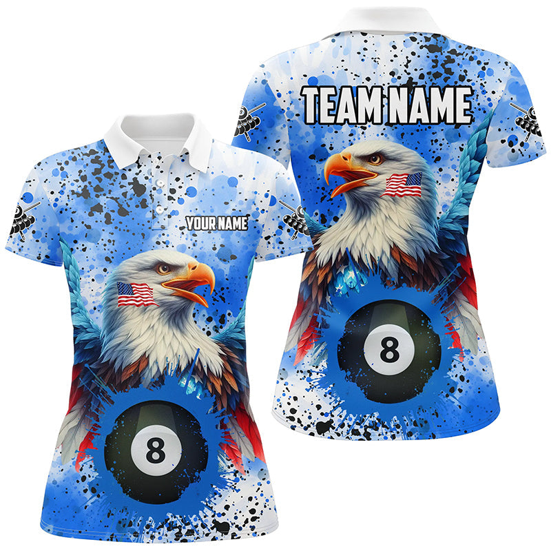 Blue Grunge Billiard Ball 8 Eagle Custom American Flag Women Billiard Shirts, Patriotic Pool Jerseys TDM1896