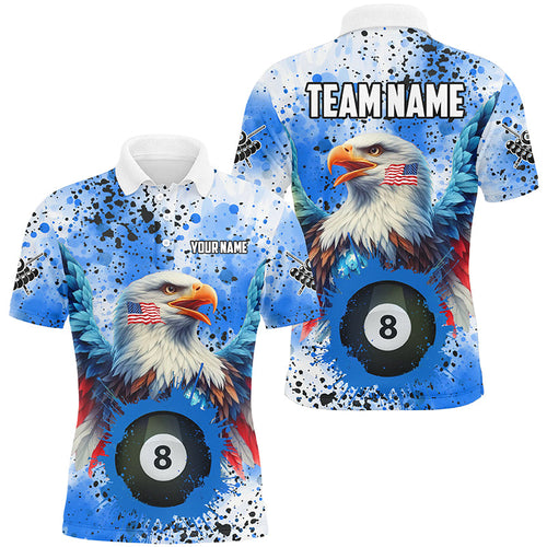 Blue Grunge Billiard Ball 8 Eagle Custom American Flag Men Billiard Shirts, Patriotic Pool Jerseys TDM1896