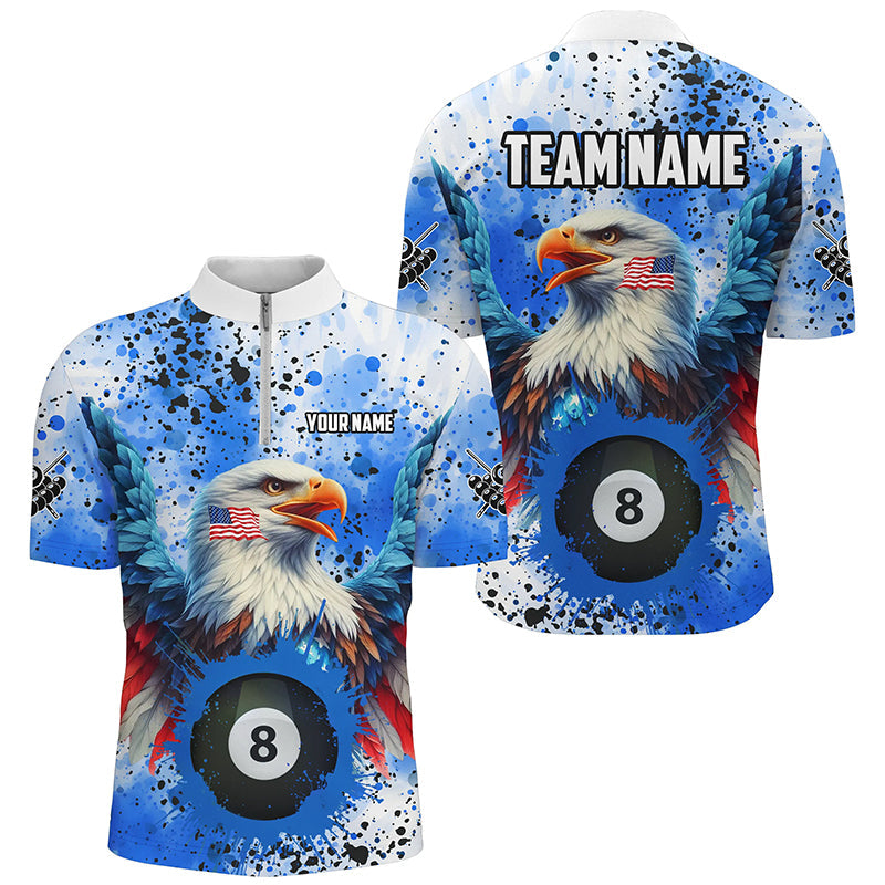 Blue Grunge Billiard Ball 8 Eagle Custom American Flag Men Billiard Shirts, Patriotic Pool Jerseys TDM1896