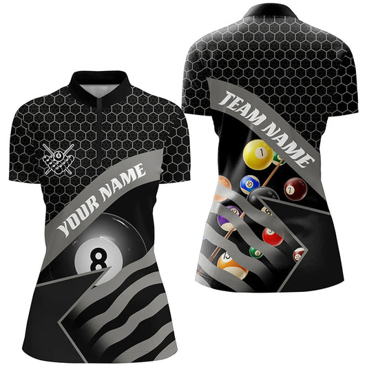 Black Billiard Jerseys For Women Custom Name 3D Printed 8 Ball Pool Team League Billiard Shirts TDM1900