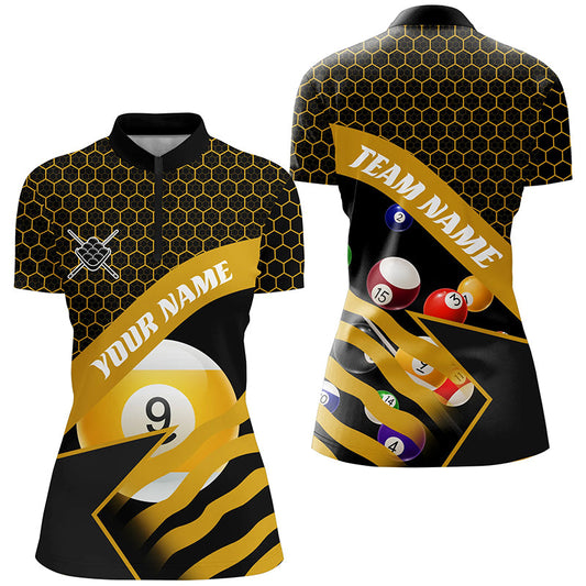 Yellow Black Billiard Jerseys For Women Custom 3D Printed 9 Ball Pool Team League Billiard Shirts TDM1901