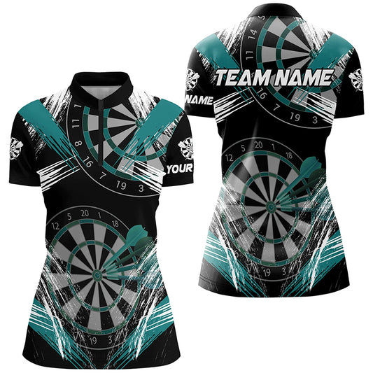 Personalized Darts Tournament Grunge Style Darts Shirts For Women Custom Darts Team Jersey |Turquoise TDM2107