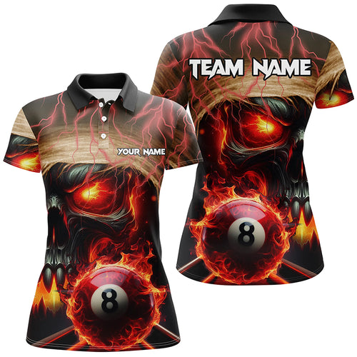 Skull Burning 8 Ball Pool Fire Custom 3D Printed Billiard Shirts For Women, Flame Billiard Jerseys TDM2339