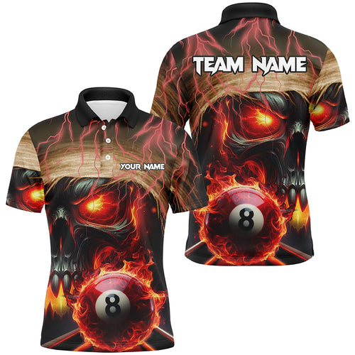 Skull Burning 8 Ball Pool Fire Custom 3D Printed Billiard Shirts For Men, Flame Billiard Jerseys TDM2339