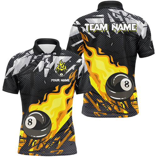 Yellow 8 Ball Fire Flame Grunge Pattern Custom Billiard Shirts For Men, 8 Ball Pool Jerseys Outfit TDM2342