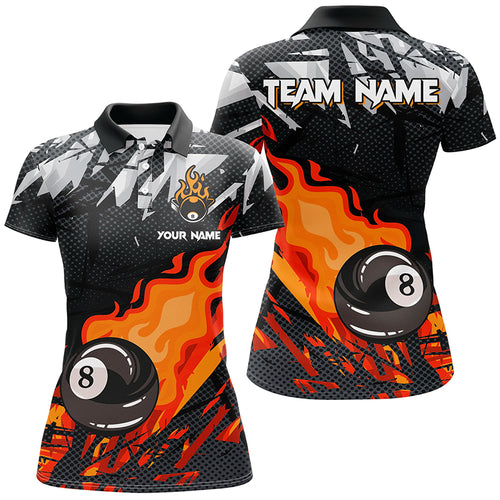 Red 8 Ball Fire Flame Grunge Pattern Custom Billiard Shirts For Women, 8 Ball Pool Jersey Team Outfit TDM2343