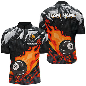 Red 8 Ball Fire Flame Grunge Pattern Custom Billiard Shirts For Men, 8 Ball Pool Jersey Team Outfit TDM2343