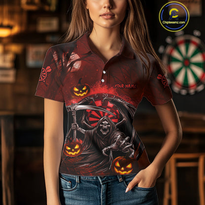 Funny Red Grim Reaper Halloween Darts Shirt For Women Custom Darts Jersey Team Polo & Quarter Zip TDM4665
