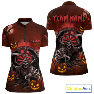 Funny Red Grim Reaper Halloween Darts Shirt For Women Custom Darts Jersey Team Polo & Quarter Zip TDM4665