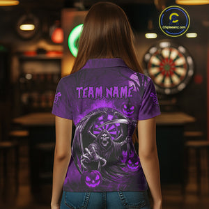 Funny Purple Grim Reaper Halloween Darts Shirt For Women Custom Darts Jersey Team Polo & Quarter Zip TDM4667