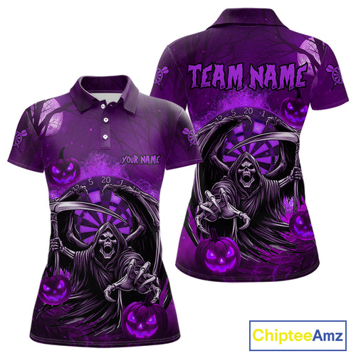 Funny Purple Grim Reaper Halloween Darts Shirt For Women Custom Darts Jersey Team Polo & Quarter Zip TDM4667
