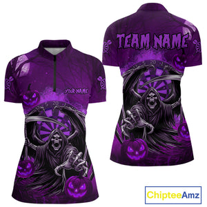 Funny Purple Grim Reaper Halloween Darts Shirt For Women Custom Darts Jersey Team Polo & Quarter Zip TDM4667