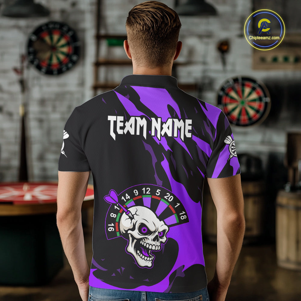 Purple Funny Skull Dart Shirt With Pocket Option For Men Custom Darts Jersey TDM7344