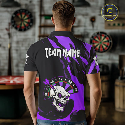 Purple Funny Skull Dart Shirt With Pocket Option For Men Custom Darts Jersey TDM7344