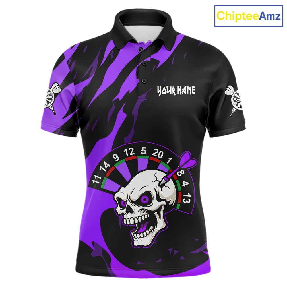 Purple Funny Skull Dart Shirt With Pocket Option For Men Custom Darts Jersey TDM7344