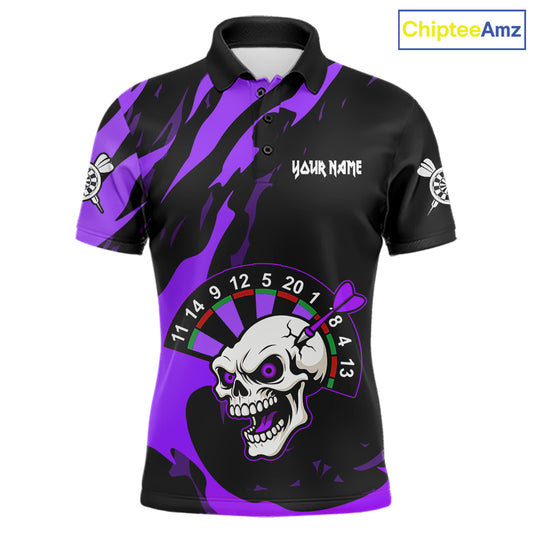Purple Funny Skull Dart Shirt With Pocket Option For Men Custom Darts Jersey TDM7344