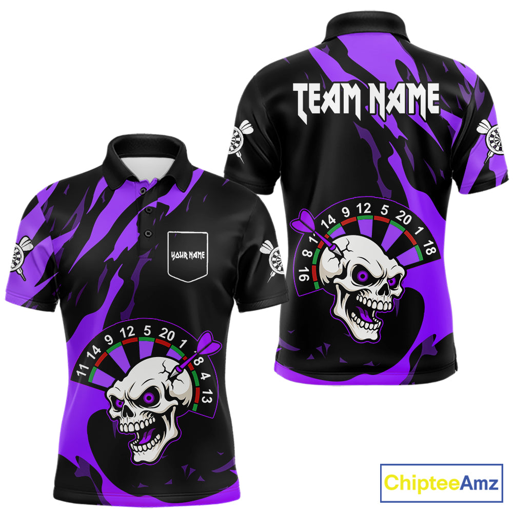 Purple Funny Skull Dart Shirt With Pocket Option For Men Custom Darts Jersey TDM7344
