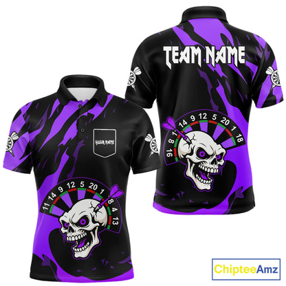 Purple Funny Skull Dart Shirt With Pocket Option For Men Custom Darts Jersey TDM7344