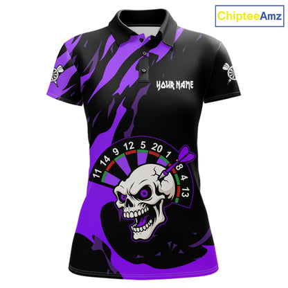 Purple Funny Skull Dart Shirt With Pocket Option For Women Custom Darts Jersey TDM7344