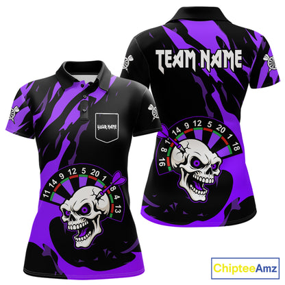 Purple Funny Skull Dart Shirt With Pocket Option For Women Custom Darts Jersey TDM7344