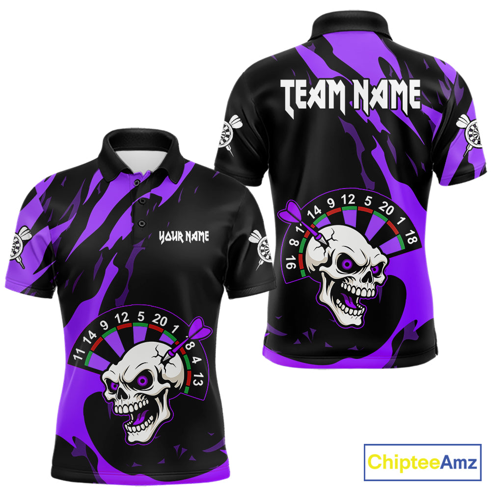 Purple Funny Skull Dart Shirt With Pocket Option For Men Custom Darts Jersey TDM7344