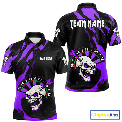 Purple Funny Skull Dart Shirt With Pocket Option For Men Custom Darts Jersey TDM7344