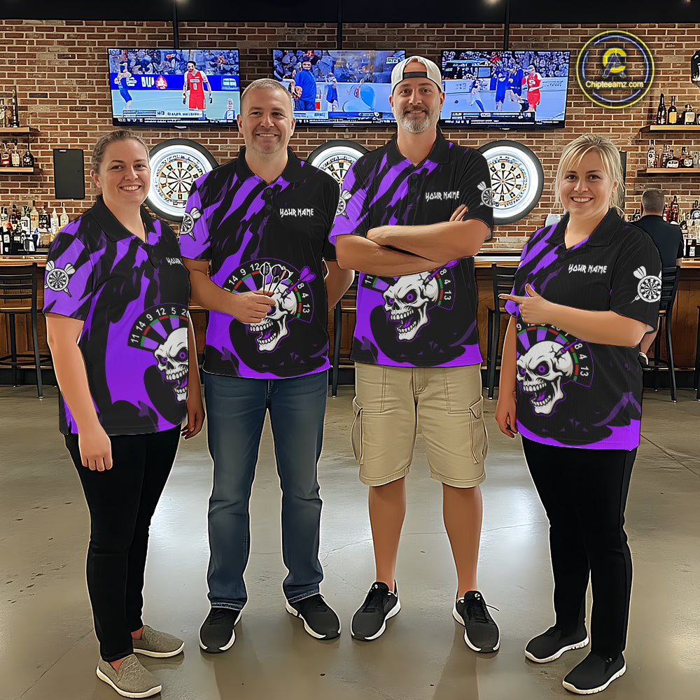 Purple Funny Skull Dart Shirt With Pocket Option For Women Custom Darts Jersey TDM7344